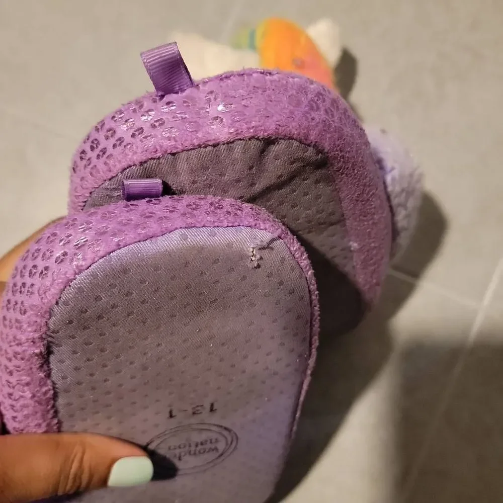 Wonder Nation Girl's Plush 3D Unicorn Purple Scuff Slip-on Slippers Size 13-1